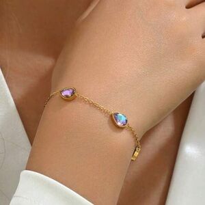 Gold plated stainless steel pear stone bracelet